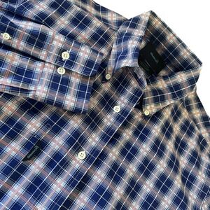 Faconnable Shirt Mens Large Blue Check Button Down Long Sleeve Cotton Casual